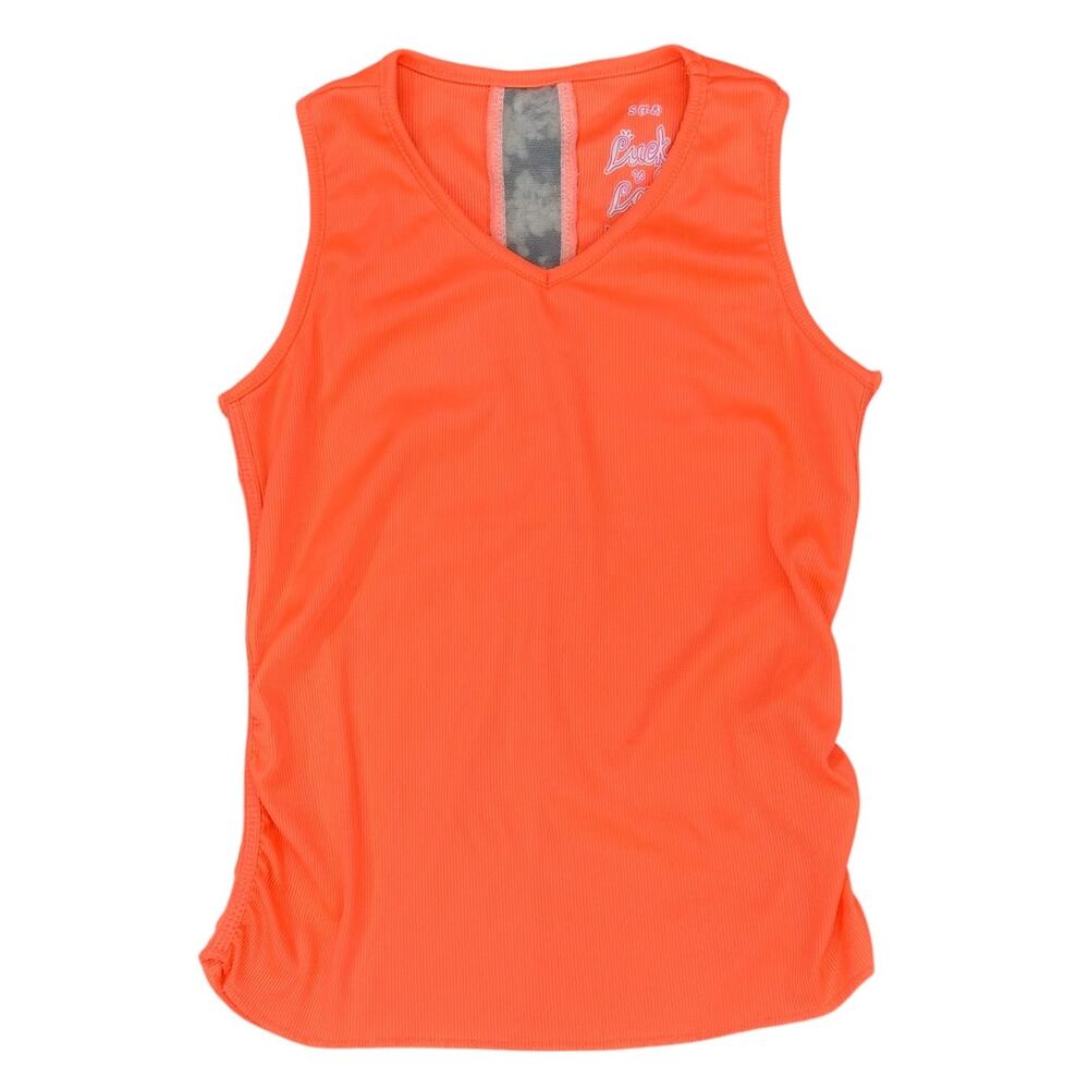 LUCKY IN LOVE Girls Neon Orange Active Tank Size Small 7-8y